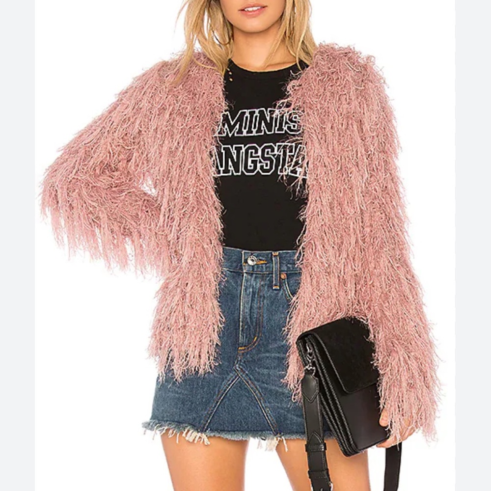 JOA Shaggy Cardigan in Pink